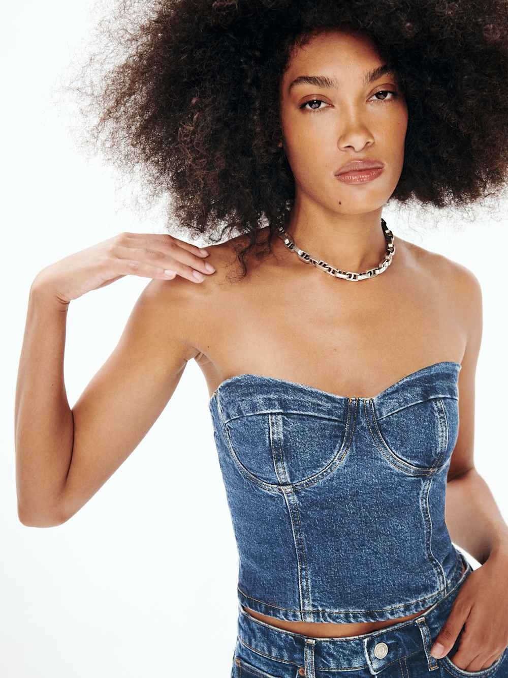 Reformation Andi Denim Bustier Top